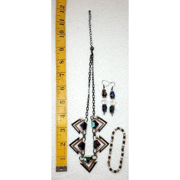 Iridescent Rainbow Titanium Necklace Earring Bracelet Futuristic Cyberpunk Boho - Picture 2 of 8